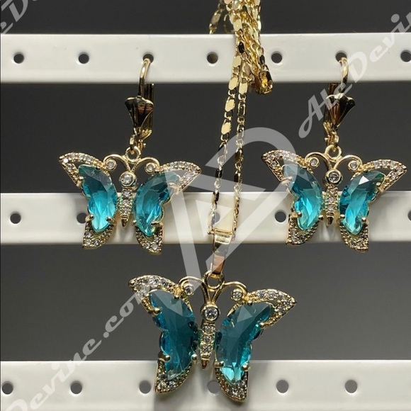 Aqua Butterfly set (gold plated) - Picture 2 of 5